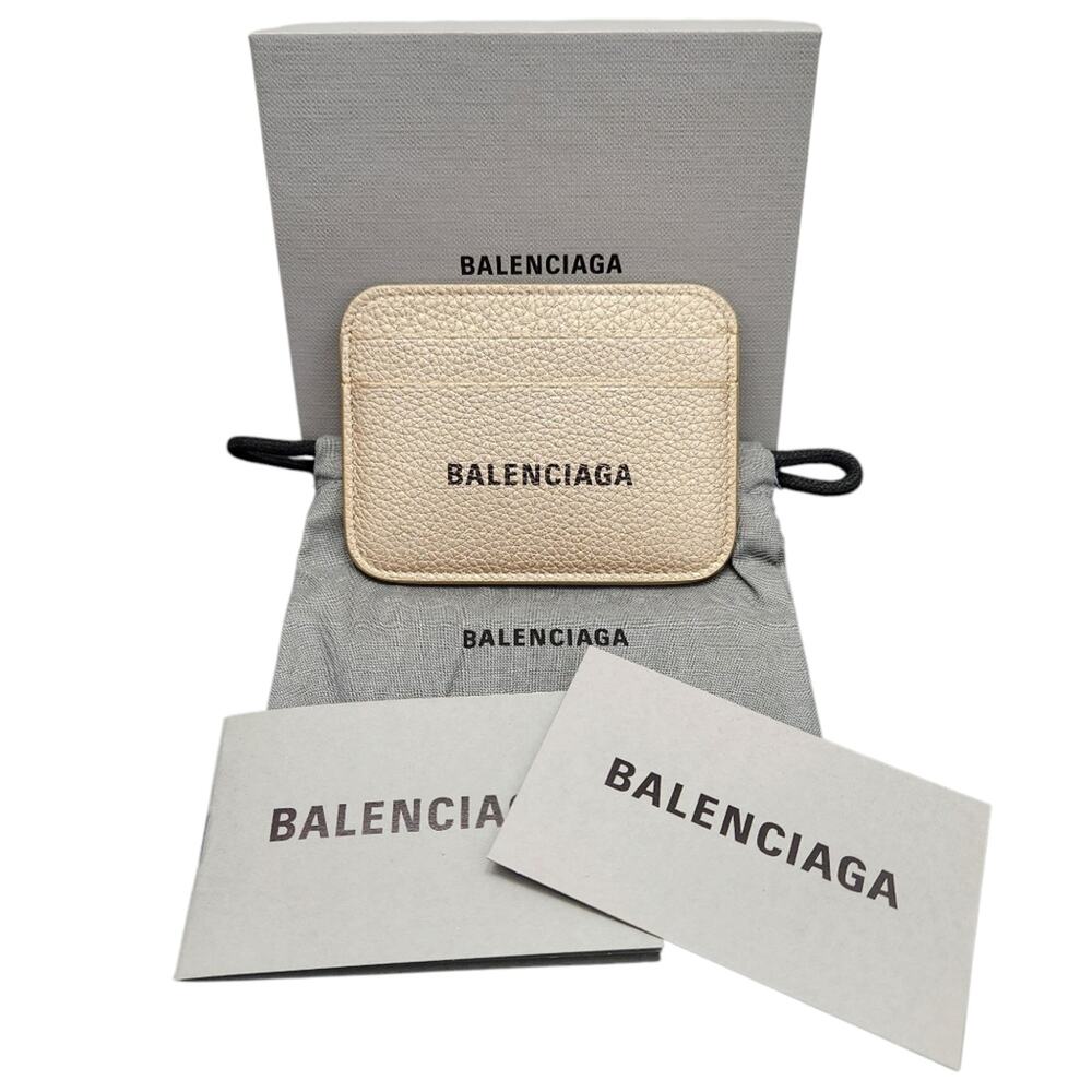 Authentic BALENCIAGA Leather Card Holder Gold Tan Luxuy - Picture 2 of 7